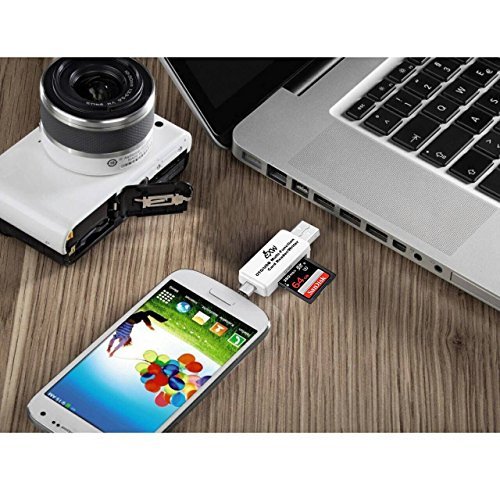 Micro USB OTG to USB 2.0 Adapter; SD/Micro SD Card Reader with standard USB Male & Micro USB Male Connector for Smartphones/Tablets with OTG Function (White)