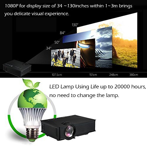 Mileagea LED Projector Mini Portable Multimedia 1080P Full HD Wifi Wireless Home Theater