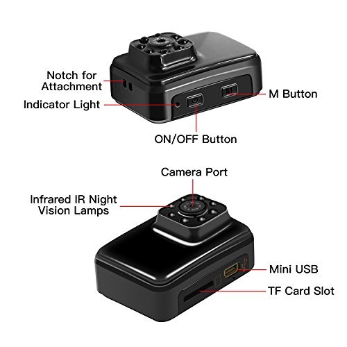 Mini Hidden Camera Small Camera 1080P HD Motion Detection IR Night Vision 16GB TF Card Included Portable Sports Camera Supports Snapshot, Nanny Cam