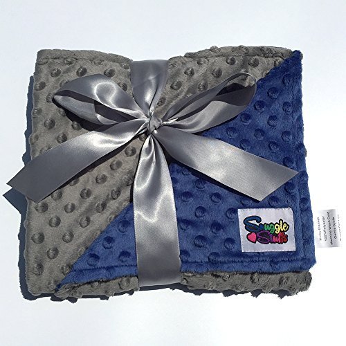 Minky Reverse Baby Blanket, Blue/Grey 