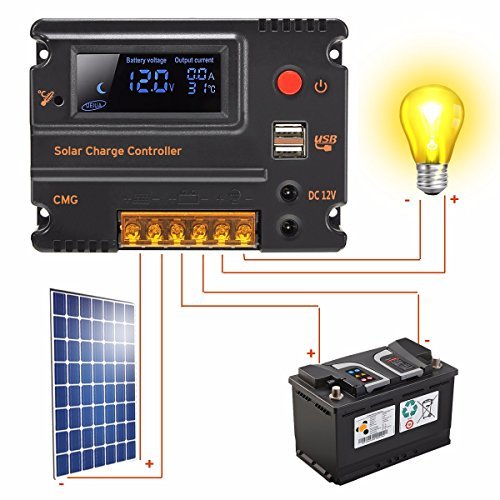 Mohoo 20A 12V 24V Auto Switch LCD Intelligent Solar Panel Battery Regulator Charge Controller Overload Protection Temperature Compensation