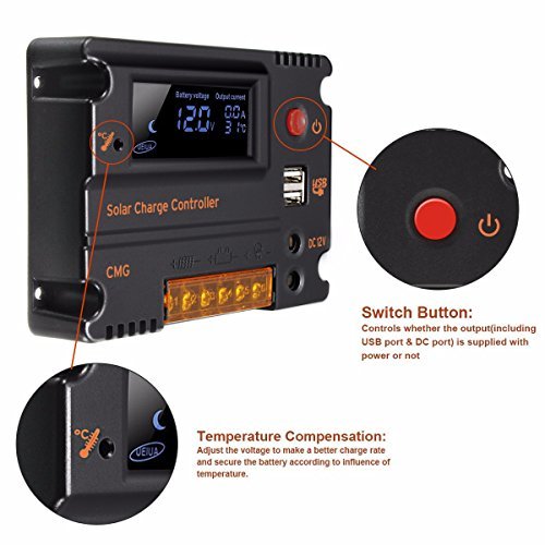 Mohoo 20A 12V 24V Auto Switch LCD Intelligent Solar Panel Battery Regulator Charge Controller Overload Protection Temperature Compensation