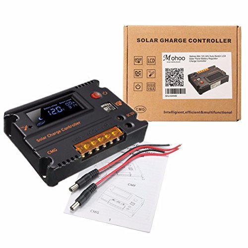 Mohoo 20A 12V 24V Auto Switch LCD Intelligent Solar Panel Battery Regulator Charge Controller Overload Protection Temperature Compensation