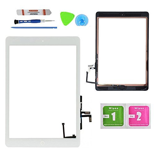 Monkey White Digitizer Touch Screen Outer Glass Panel for iPad Air 5th Gen Generation Bundle with Home Button Flex Cable Assembly, Tools and Adhesive Tape