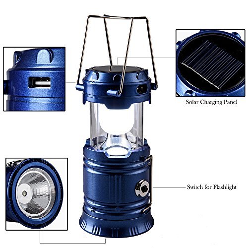 Moonkist 2-in-1 Rechargeable Solar Led Camping Lantern & Handheld Flashlight for Outdoor and Emergency (Blue)