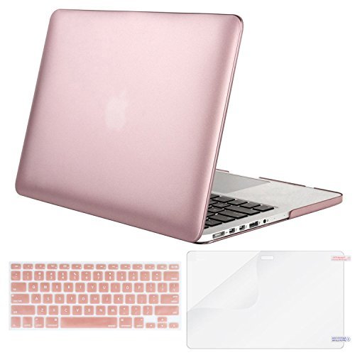 Mosiso Plastic Hard Case with Keyboard Cover with Screen Protector Only for MacBook Pro 13 Inch with Retina Display No CD-Rom (A1502/A1425, Version 2015/2014/2013/2012), Rose Gold