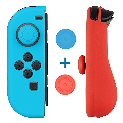 Mothca Joy-Con Gel Guards with Thumb Grip Caps, Protective Skin Anti-Slip Lightweight Comfort Blue and Red for Nintendo Switch