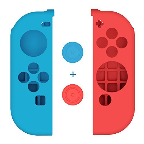 Mothca Joy-Con Gel Guards with Thumb Grip Caps, Protective Skin Anti-Slip Lightweight Comfort Blue and Red for Nintendo Switch