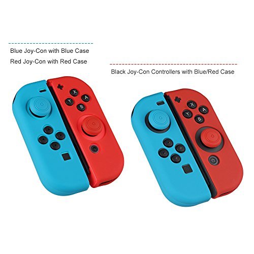 Mothca Joy-Con Gel Guards with Thumb Grip Caps, Protective Skin Anti-Slip Lightweight Comfort Blue and Red for Nintendo Switch