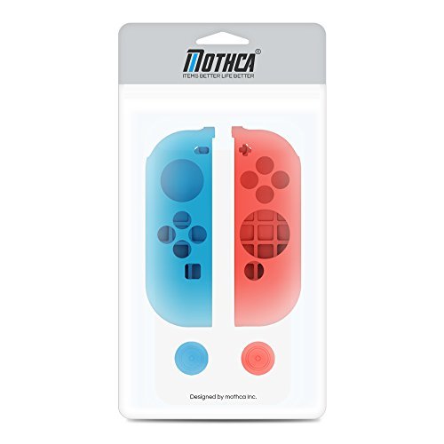 Mothca Joy-Con Gel Guards with Thumb Grip Caps, Protective Skin Anti-Slip Lightweight Comfort Blue and Red for Nintendo Switch