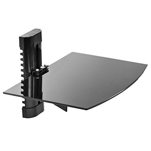 Mount Factory - Adjustable Wall Mount / Single Floating Glass DVD Component Shelf - Black