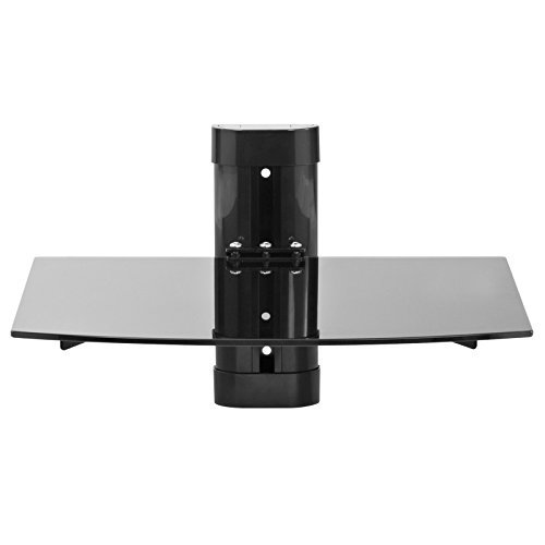 Mount Factory - Adjustable Wall Mount / Single Floating Glass DVD Component Shelf - Black