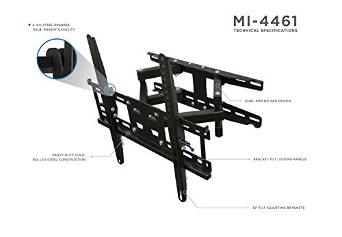 Mount-It! Articulating TV Wall Mount Corner Bracket, VESA 400 x 400 Compatible, Stable Dual Arm Full Motion, Swivel, Tilt Fits 32, 37, 40, 42, 47, 50 Inch TVs, 115 Lbs Capacity With HDMI Cable Black