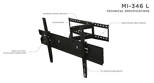 Mount-It! Full Motion TV Wall Mount Bracket For Flat Screen 32 39 40 42 43 45 48 49 50 55 60 65 Inch 4K LCD LED OLED Plasma Televisions, VESA 600x400mm, 110 Lb Capacity, Black (MI-346L)