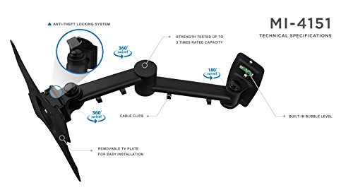 Mount-It! LCD TV Wall Mount Bracket with Full Motion Swing Out Tilt and Swivel Articulating Arm for 13-42" Flat Screen Displays with VESA 75 to 200, 44lb Weight Capacity WITH 18" EXTENSION