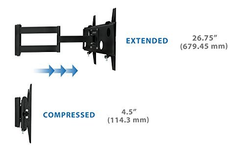 Mount-It! MI-2171L TV Wall Mount Full Motion Bracket, Swing Out Arm, for 32" to 65" Flat Screen LCD and LED, VESA 200x200 to 600x400, 165 lb Capacity, Black