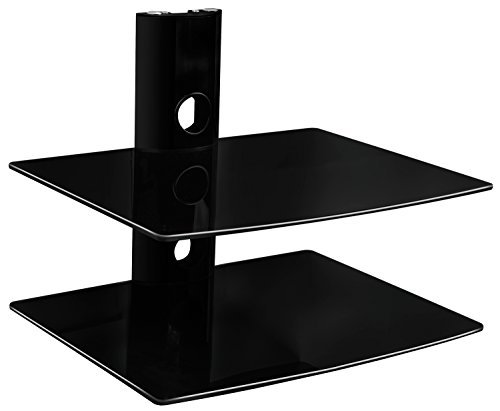 Mount-It! MI-802 Floating Wall Mounted Shelf Bracket Stand for AV Receiver, Component, Cable Box, Playstation4, Xbox1, VCR Player, Blue Ray DVD Player, Projector, Load Capacity 44 lbs, Two Shelves, Tinted Tempered Glass