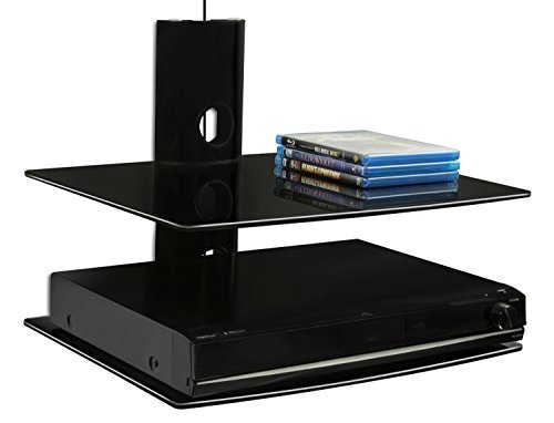 Mount-It! MI-802 Floating Wall Mounted Shelf Bracket Stand for AV Receiver, Component, Cable Box, Playstation4, Xbox1, VCR Player, Blue Ray DVD Player, Projector, Load Capacity 44 lbs, Two Shelves, Tinted Tempered Glass