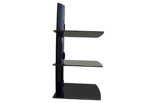 Mount-It! MI-803 Floating Wall Mounted Shelf Bracket Stand for AV Receiver, Component, Cable Box, Playstation4, Xbox1, VCR Player, Blue Ray DVD Player, Projector, Load Capacity 66 lbs, Three Shelves, Tinted Tempered Glass