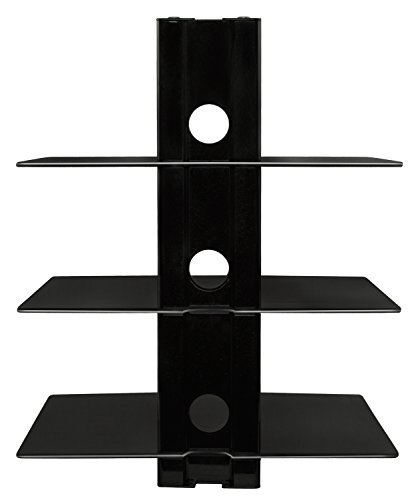 Mount-It! MI-803 Floating Wall Mounted Shelf Bracket Stand for AV Receiver, Component, Cable Box, Playstation4, Xbox1, VCR Player, Blue Ray DVD Player, Projector, Load Capacity 66 lbs, Three Shelves, Tinted Tempered Glass