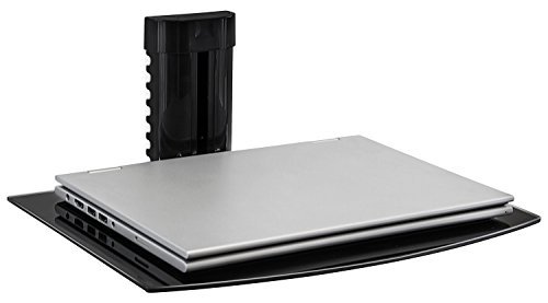 Mount-It! MI-891 Floating Wall Mounted Shelf Bracket Stand for AV Receiver, Component, Cable Box, Playstation4, Xbox1, DVD Player, Projector, 17.6 Lbs Capacity, 1 Shelf, Tinted Tempered Glass