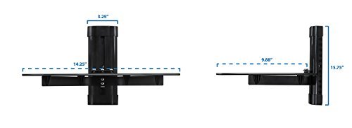 Mount-It! MI-891 Floating Wall Mounted Shelf Bracket Stand for AV Receiver, Component, Cable Box, Playstation4, Xbox1, DVD Player, Projector, 17.6 Lbs Capacity, 1 Shelf, Tinted Tempered Glass