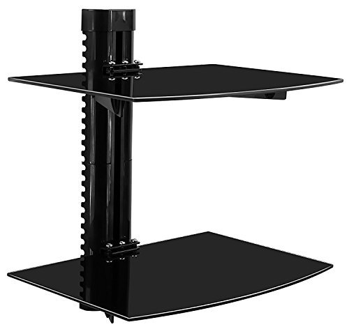 Mount-It! MI-892 Floating Wall Mounted Shelf Bracket Stand for AV Receiver, Component, Cable Box, Playstation4, Xbox1, DVD Player, Projector, 35.2 Lbs Capacity, 2 Shelves, Tinted Tempered Glass