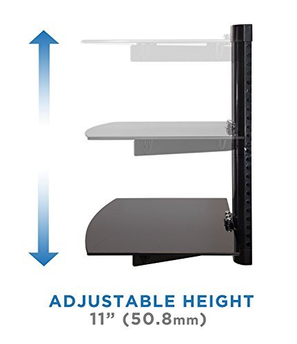 Mount-It! MI-892 Floating Wall Mounted Shelf Bracket Stand for AV Receiver, Component, Cable Box, Playstation4, Xbox1, DVD Player, Projector, 35.2 Lbs Capacity, 2 Shelves, Tinted Tempered Glass