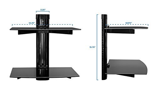 Mount-It! MI-892 Floating Wall Mounted Shelf Bracket Stand for AV Receiver, Component, Cable Box, Playstation4, Xbox1, DVD Player, Projector, 35.2 Lbs Capacity, 2 Shelves, Tinted Tempered Glass