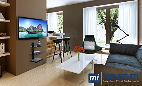 Mount-It! MI-893 Floating Wall Mounted Shelf Bracket Stand for AV Receiver, Component, Cable Box, Playstation4, Xbox1, DVD Player, Projector, 53 Lbs Capacity, 3 Shelves, Tinted Tempered Glass