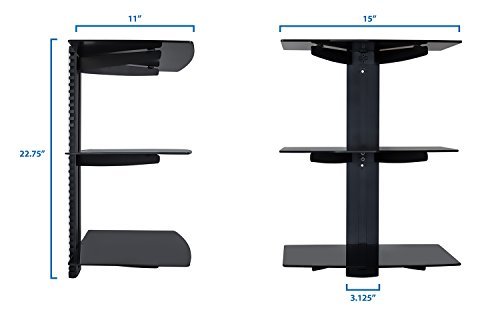 Mount-It! Wall Mounted AV Component Shelving System with 3 Adjustable Tempere...