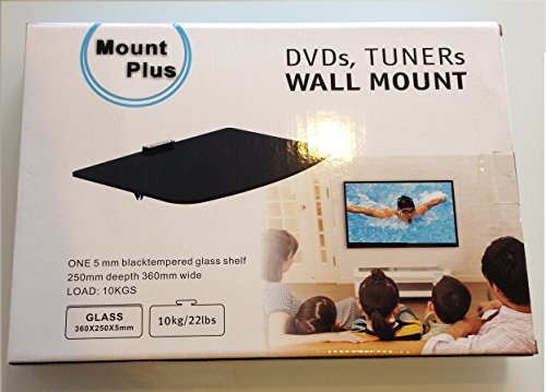 Mount Plus DV202 Single Glass Shelf Wall Mount for Compact DVD Player, Compact Blu-ray Player, WII,Apple TV, Roku Streaming Media Player, WD TV Live Media Player, TiVo Roamio (14.17" Wide X 9.84" Deep X 1" Height)