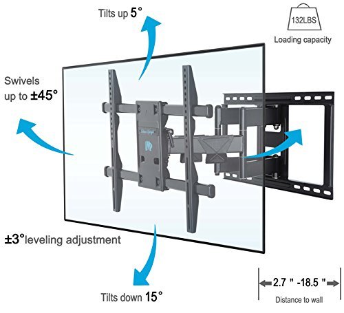 Mounting Dream MD2298 Premium TV Wall Mount Bracket Fits 16, 18, 24 inch Wood Stud Spacing with Full Motion Articulating Arm for most 42-70 Inch LED, LCD and Plasma TV up to VESA 600x400mm and 132 lbs