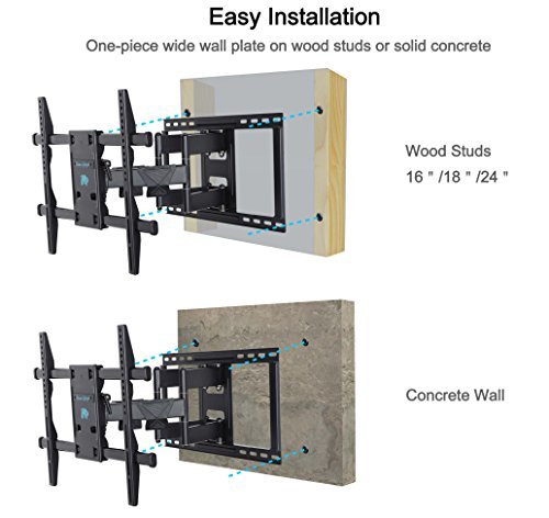 Mounting Dream MD2298 Premium TV Wall Mount Bracket Fits 16, 18, 24 inch Wood Stud Spacing with Full Motion Articulating Arm for most 42-70 Inch LED, LCD and Plasma TV up to VESA 600x400mm and 132 lbs