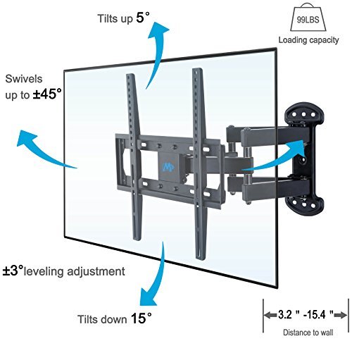 Mounting Dream MD2379 TV Wall Mount Bracket for most of 26-55 Inch LED, LCD, OLED and Plasma Flat Screen TV with Full Motion Swivel Articulating Dual Arms up to VESA 400x400mm and 99 LBS with Tilting