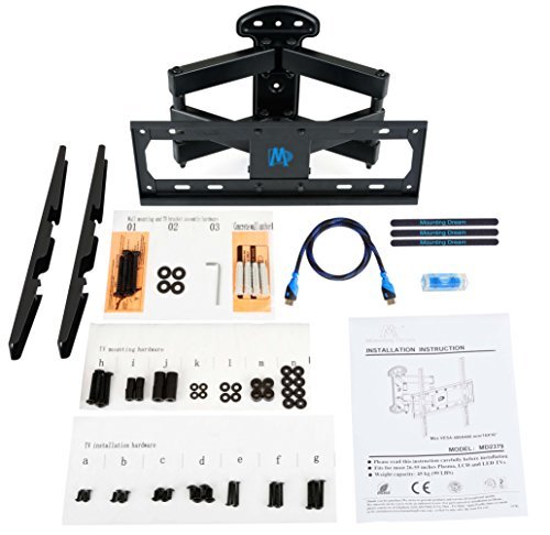 Mounting Dream MD2379 TV Wall Mount Bracket for most of 26-55 Inch LED, LCD, OLED and Plasma Flat Screen TV with Full Motion Swivel Articulating Dual Arms up to VESA 400x400mm and 99 LBS with Tilting