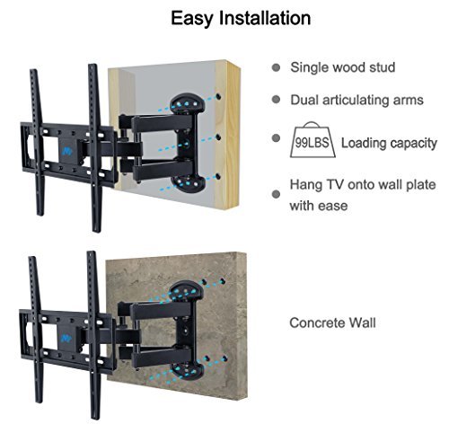 Mounting Dream MD2379 TV Wall Mount Bracket for most of 26-55 Inch LED, LCD, OLED and Plasma Flat Screen TV with Full Motion Swivel Articulating Dual Arms up to VESA 400x400mm and 99 LBS with Tilting