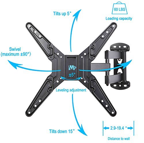 Mounting Dream MD2413-KT Full Motion TV Wall Mount and DVD Floating Shelf with Two Tiers DVD Shelves, TV Mount Fits Most of 26-55 Inch TVs up to 60 LBS with Max VESA of 400 x 400mm, 19.4” Extension