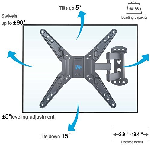 Mounting Dream MD2413-MX TV Wall Mount Bracket for most of 26-55 Inch LED, LCD, OLED Flat Screen TV with Full Motion Swivel Articulating Arm, up to VESA 400x400mm and 60 LBS with Tilting