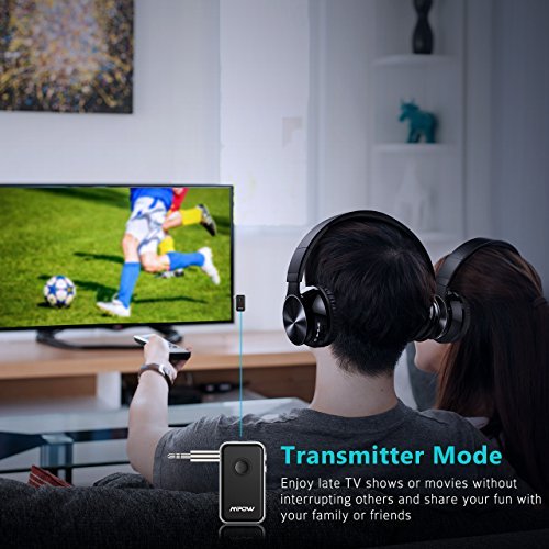 Mpow Bluetooth 4.1 Transmitter/Receiver, with 3.5mm Audio Cable/RCA Cables Connected to TV & Paired with 2 Bluetooth Headphones At Once In TX Mode,Built with Micphone for Hands-free Calling in RX Mode