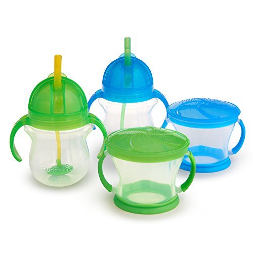 Munchkin Happy Snacker Snack Catcher and Sippy Cup Set, 4 Count, Blue/Green 