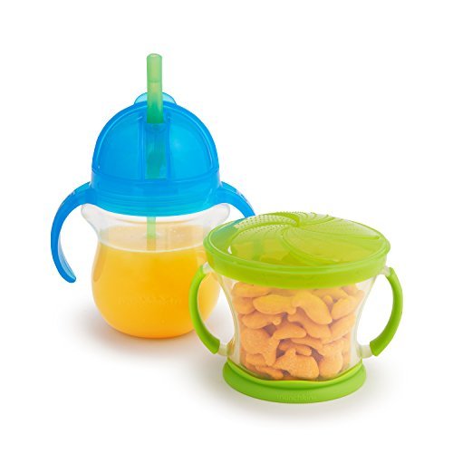 Munchkin Happy Snacker Snack Catcher and Sippy Cup Set, 4 Count, Blue/Green 