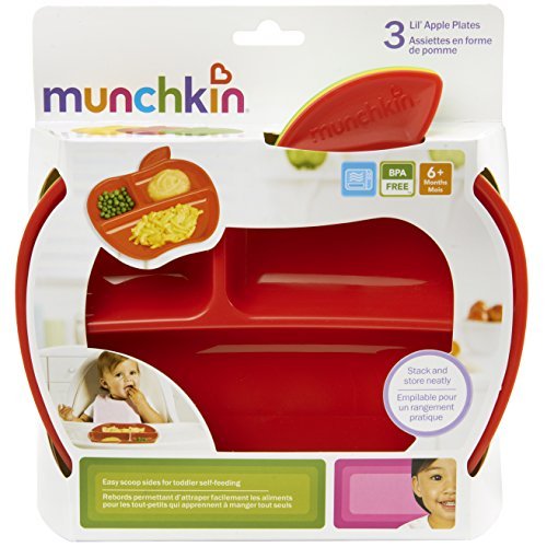 Munchkin Lil' Apple Divided Toddler Plates, 3 Count 