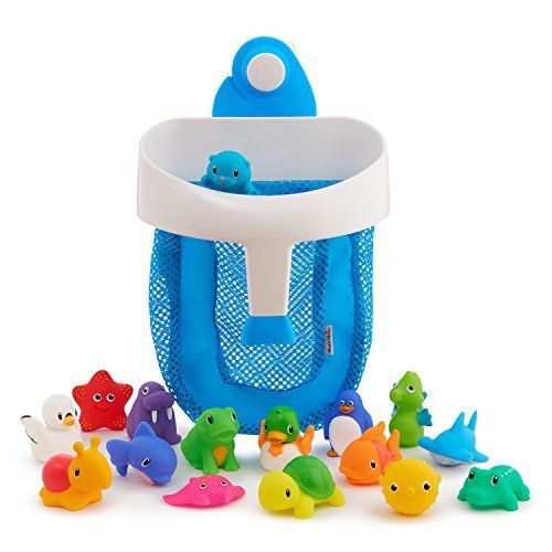 Munchkin Super Scoop Bath Toy Organizer and 16 Piece Bath Squirt Value Set 