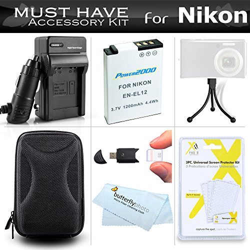 Must Have Accessories Kit For Nikon Coolpix S9900, A900, S9500, S800c, S6300 S6200 S8200 S9100 S9300 P340 S9200, AW120, AW130, S9700 Camera Includes Replacement EN-EL12 Battery + Charger + Case + More