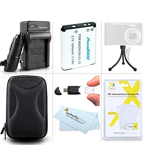 Must Have Accessory Kit For Nikon Coolpix S3700, S2800, S2900, S33, S7000, S6900, S4300, S6500, S3200, S6800, S3600, A300, W100 Digital Camera Includes Replacement EN-EL19 Battery + Charger + Case ++