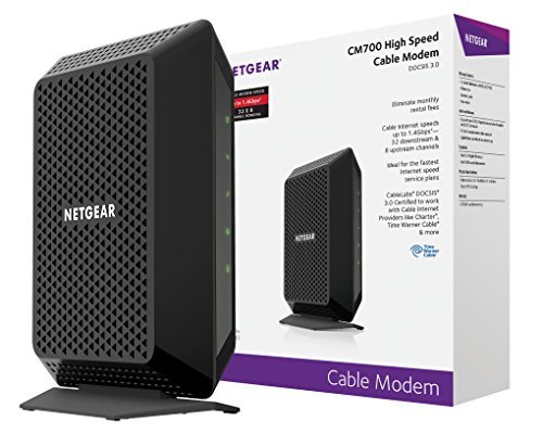 NETGEAR CM700 (32x8) DOCSIS 3.0 Cable Modem. Max download speeds of 1.4Gbps. Certified for XFINITY by Comcast, Time Warner Cable, Charter, & more (CM700)