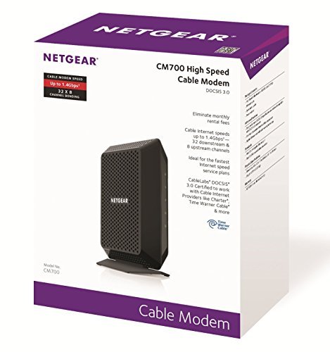 NETGEAR CM700 (32x8) DOCSIS 3.0 Cable Modem. Max download speeds of 1.4Gbps. Certified for XFINITY by Comcast, Time Warner Cable, Charter, & more (CM700)