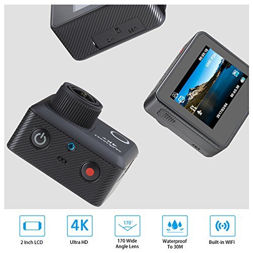 NEXGADGET 4K WIFI Action Cam, DISCOVER-660 SERIES 16MP 4K Waterproof Sports Camera 170 Degree Ultra Wide-Angle Len with SONY Sensor, 2 Pcs Rechargeable Batteries