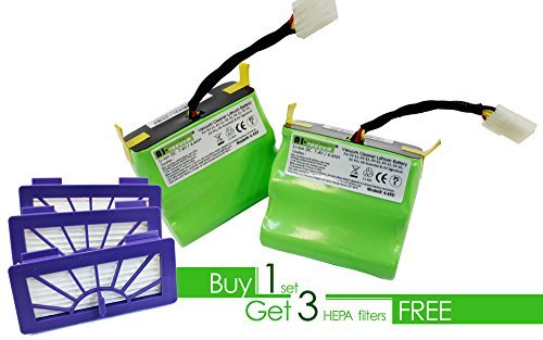 Neato XV Series 4400 mAH Lithium-ion battery 2 pack with 3 free HEPA filters